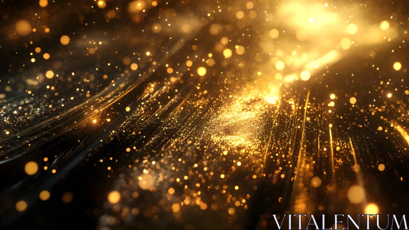 Abstract golden light particles on dark background, modern digital art.