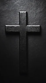 Matte black cruciform sculpture casts subtle lateral shadows