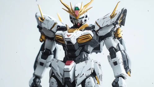 Highly detailed white mecha rendered with cinematic hard-surface lighting