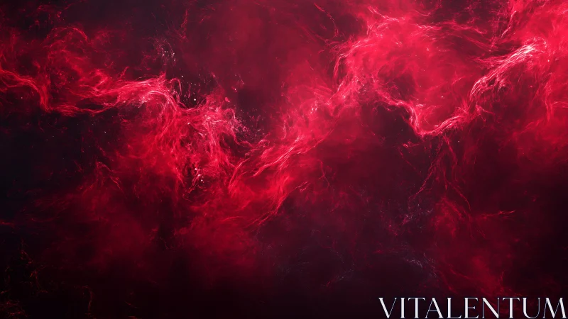 Vivid Abstract Red Nebula in Deep Space Digital Art Style.