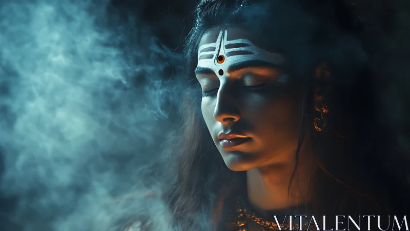 Mystical portrait of serene woman in sacred smoke.