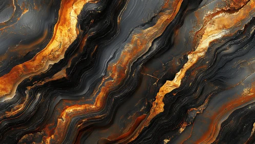 Abstract marble texture in black and gold tones, fluid art style.