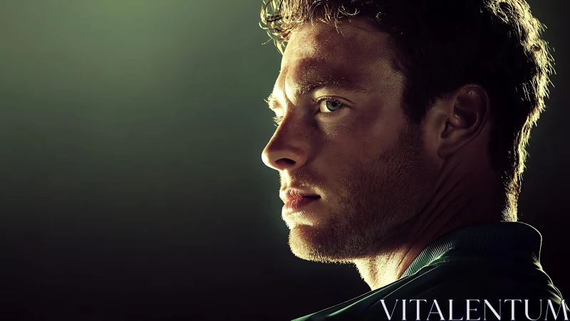 Moody sidelight portrait of focused young man in thought.