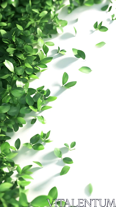 Gentle green leaves drifting into calm white light.