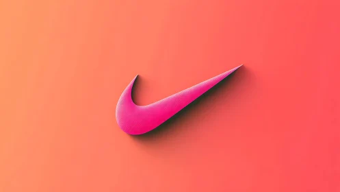 Isolated pink swoosh logo casts sharp shadow on coral field