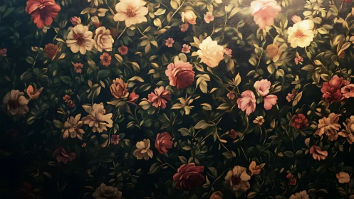 Baroque Floral Composition with Layered Botanical Depth.