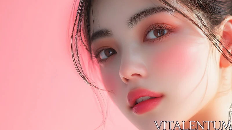 Softly lit digital portrait shows close-up youthful face