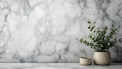 Minimalist stone planters against white marble backdrop.