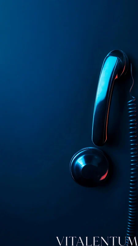 Neon-Lit Telephone Receiver Against Deep Blue Backdrop.