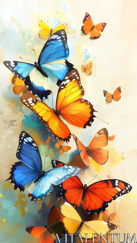 Chromatic butterfly swarm rendered with layered digital brushwork