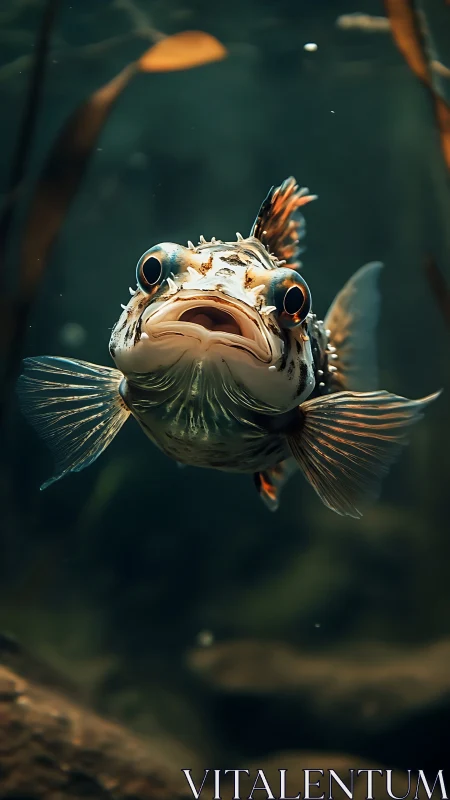 Underwater portrait of a single fish in shallow aquatic habitat