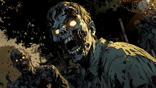 Moonlit Rot Parade: Glowing-Eyed Zombies Charge Forth.