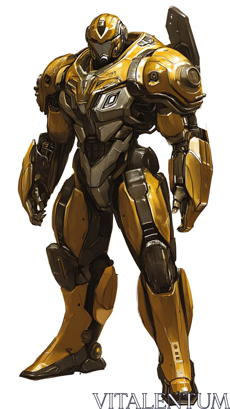Golden armored guardian robot ready for heroic adventures.
