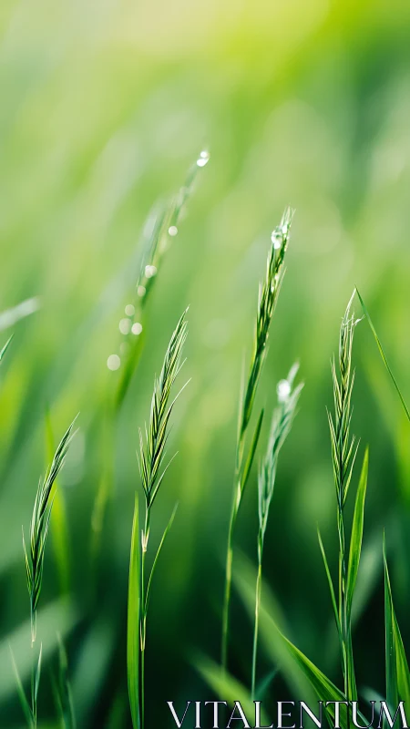 Sunlit grass whispers upward through a soft emerald blur