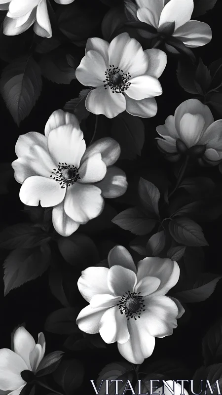 White Flowers with Prominent Stamens Against Dark Background