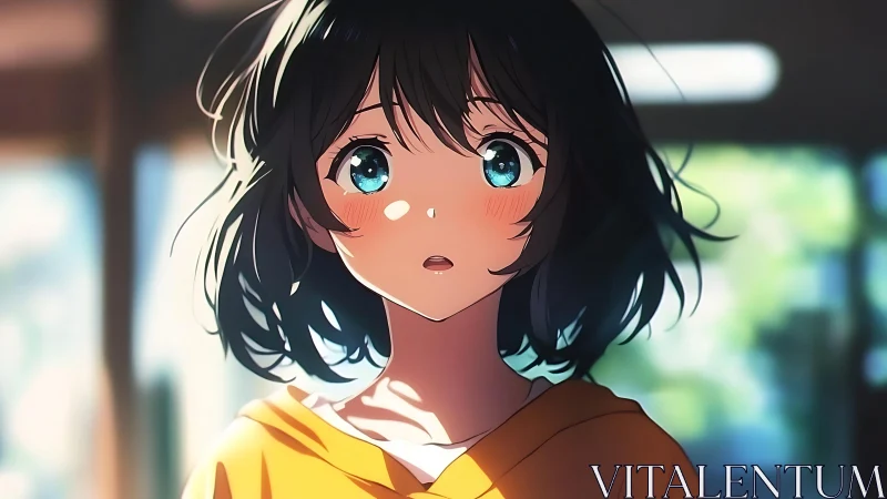 Anime portrait with ambient bokeh and diffused rim lighting.