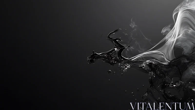 Liquid obsidian surge with ethereal white vapor forms.