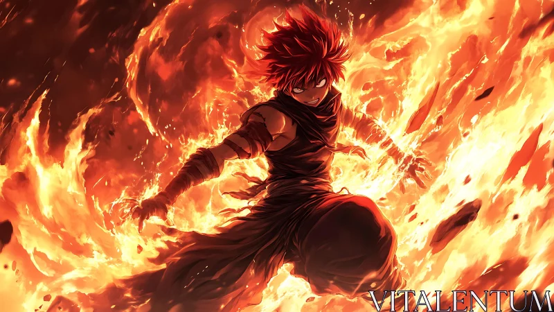 Inferno-born warrior carving power from roaring firestorm.