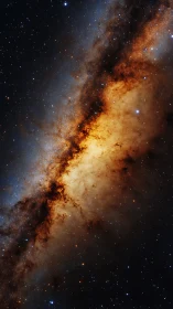 Dense galactic core and dust lane intersect surrounding starfield