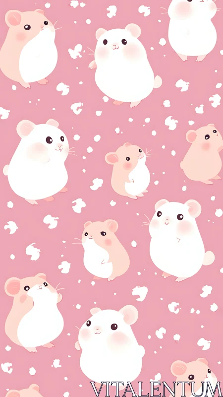 Playful kawaii hamsters scatter joy across a pink backdrop