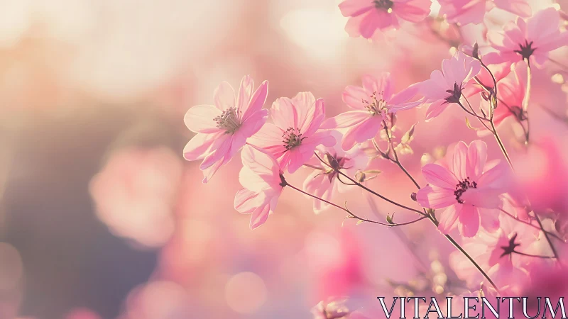 Pink Cosmos Blooms Against Soft Light.