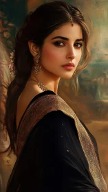 Digital portrait depicts woman in traditional attire in profile