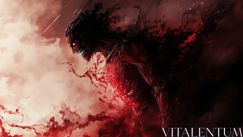 Searing titan-like creature emerges from swirling red storm