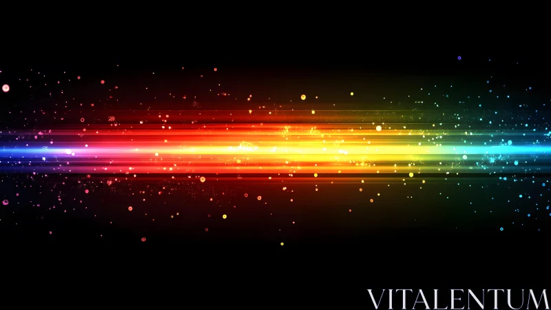 Vibrant Light Streaks and Colorful Particles on Black Background.