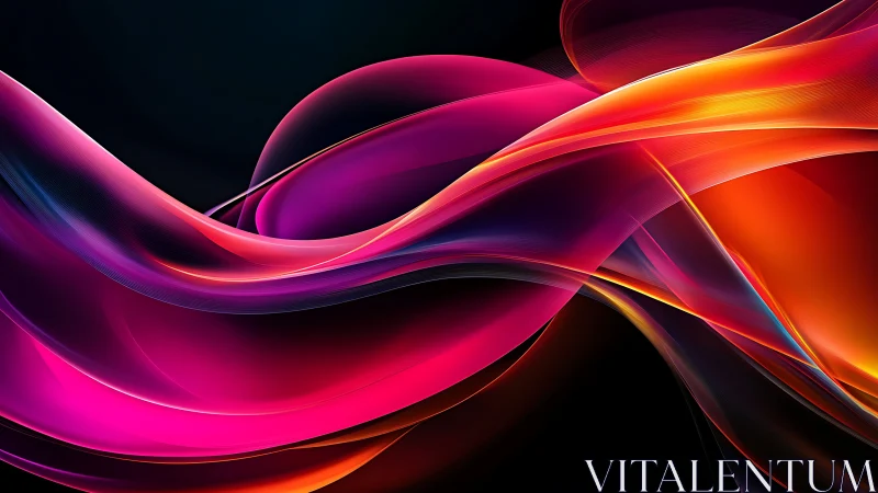 Luminous neon ribbons curve across deep black background