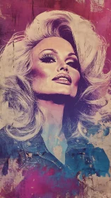 Glamorous pop art portrait glows in neon pinks and blues