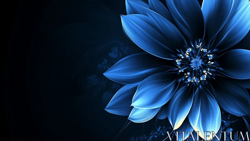 Bioluminescent blue flower rendered in high-contrast digital bloom