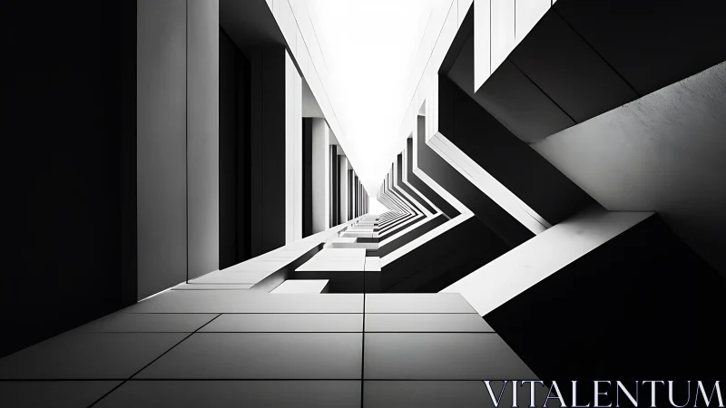 Geometric Corridor Architecture in Monochrome.