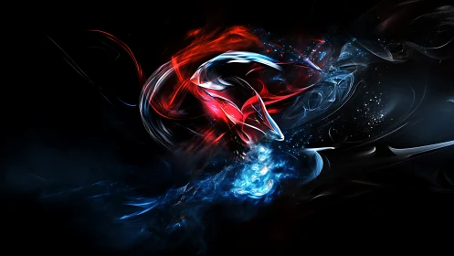 Energy streams collide in luminous abstract motion painting.