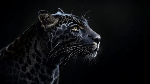 Black panther profile in dramatic low key lighting.