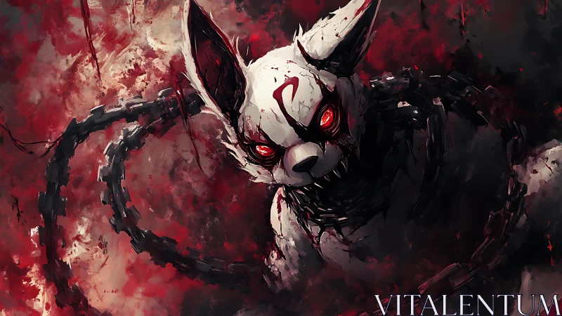 Haunting fox spirit emerges in swirling chains and red mist