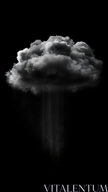 Volumetric storm cloud emits narrow particle rain in darkness