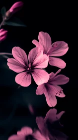 Pink Geranium Blooms Against Dark Background with Selective Focus
