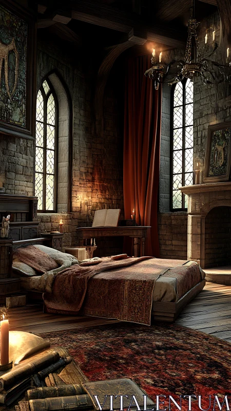 Candlelit castle bedroom wrapped in storybook warmth and quiet.