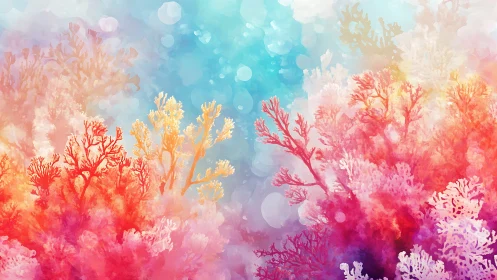 Colorful coral reef illustration in soft watercolor style.