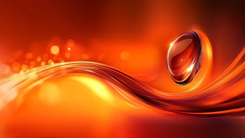 Glossy Red Orb with Dynamic Light Trails in Abstract Style.