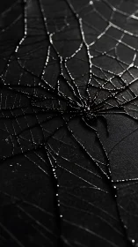 Macro spiderweb geometry in dramatic low key lighting.