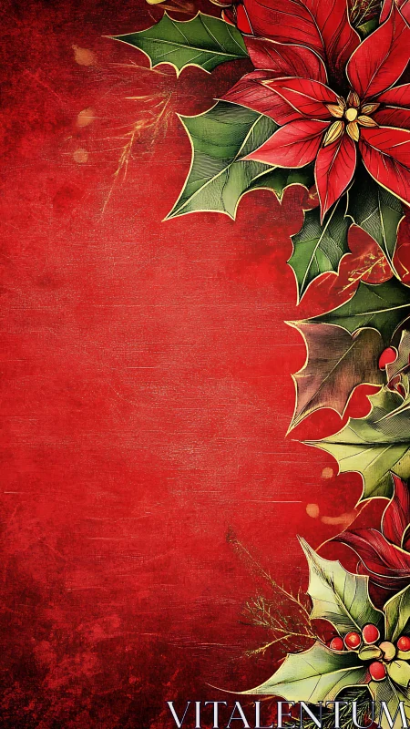 Red poinsettia border frames textured festive backdrop.