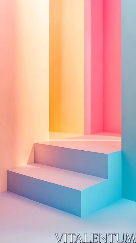 Geometric stair structure intersects vertical pastel planes