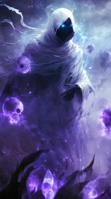 Luminous Wraith of Violet Skulls in stormborn nebula night.