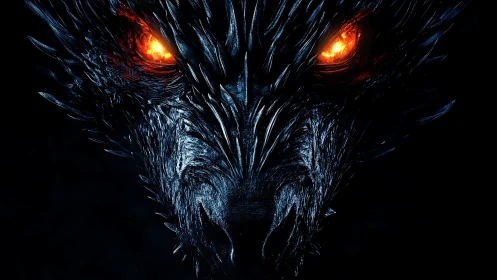 Infernal dragon visage carved from midnight flame and steel.