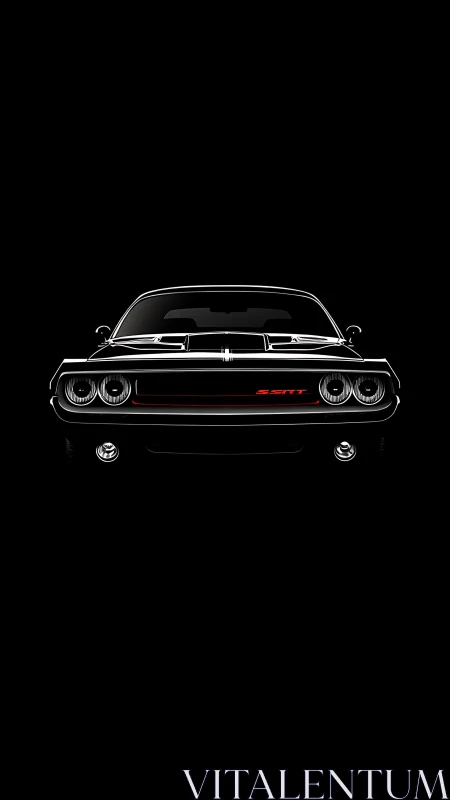 Front-lit muscle car silhouette with chrome and red accent.