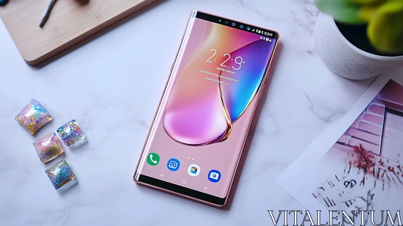 Modern Smartphone Setup Displaying Gradient Wallpaper.