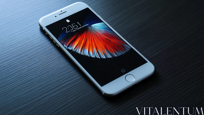 White iPhone displaying colorful abstract fan wallpaper