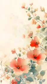 Coral Floral Cascade Watercolor Art.