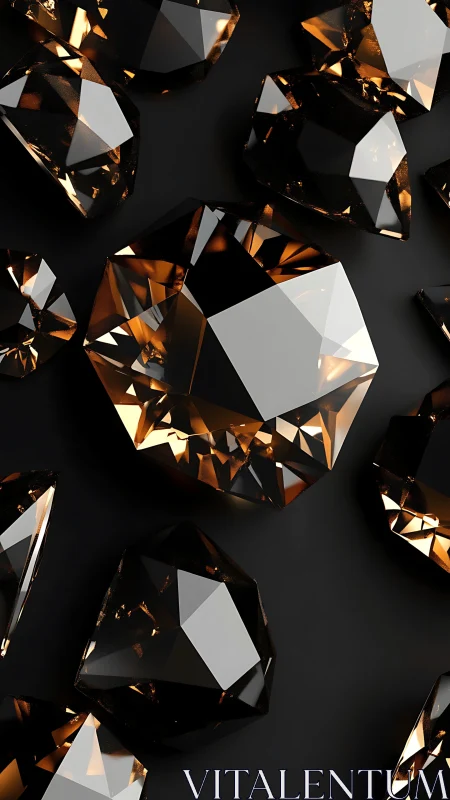 Smoky brown faceted gemstones rendered in high-gloss 3D